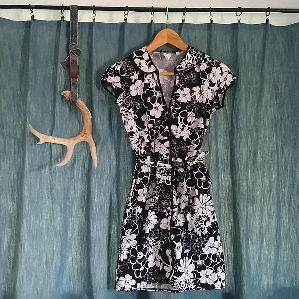 Black & White Floral Button Dress